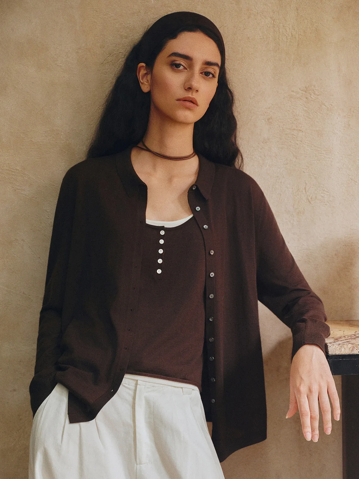 

Коричневый кардиган из ультратонкой шерсти, вязаный, с открытым передом, мягкий, прямого кроя, с длинными рукавами, женский, модный, весенний сезон