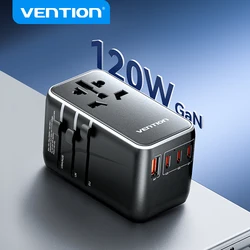 Vention 120W Universal Travel Adapter PD 65W All in One Worldwide Travel Adapter Wall Charger AC Power Plug Adapter for USA EU