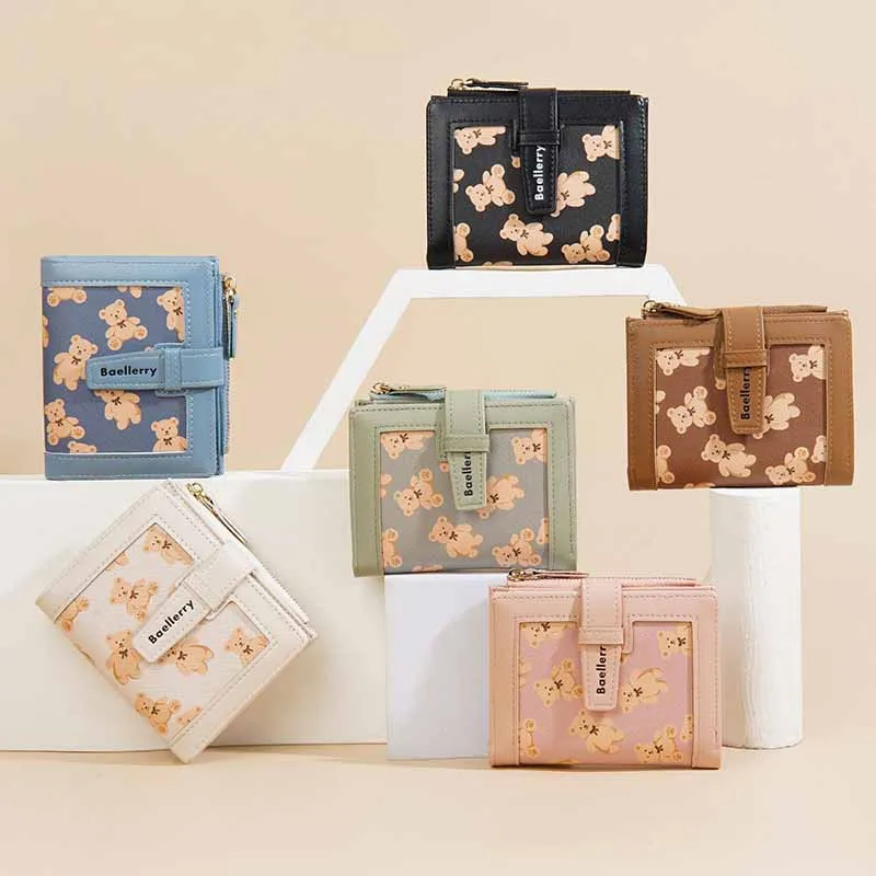 

New Cute Cartoon Print Mini Small Wallet Women Fashion Bank Card ID Holders for Girl Student Zipper Hasp Coin Purse Short Wallet