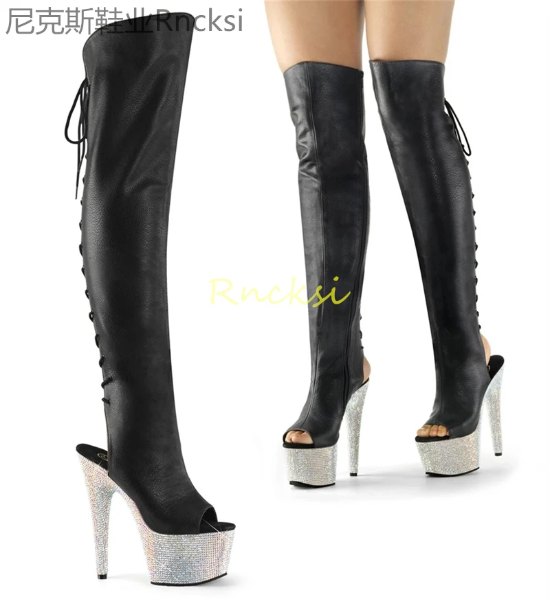 17cm High-heeled women\'s boots nightclub model knee-high boots sexy night pole dancing boots