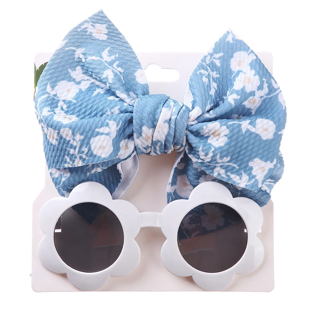 2Pcs/Pack Baby Girls Seaside Vacation Hair Accessories Kids Bows Hairpin Geometry Cartoon Sunglasses Children Protection Glasses