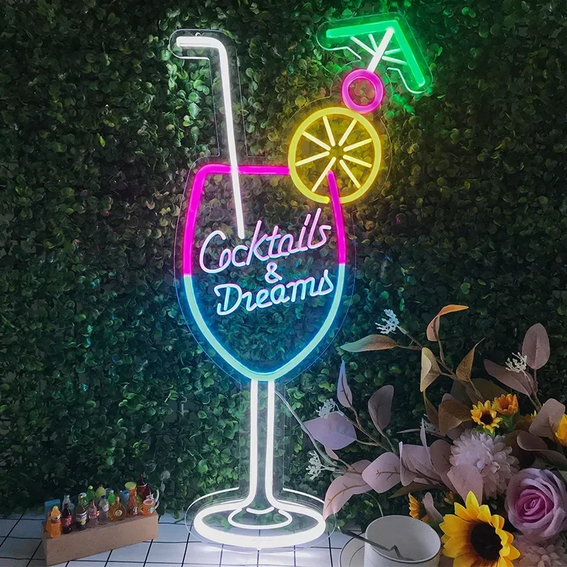 55CM Cocktails & Dream LED Neon Sign Wall Decor For Beer Bar Store Pub Club Nightclub Birthday Party Dekoracyjne neonowe światło nocne