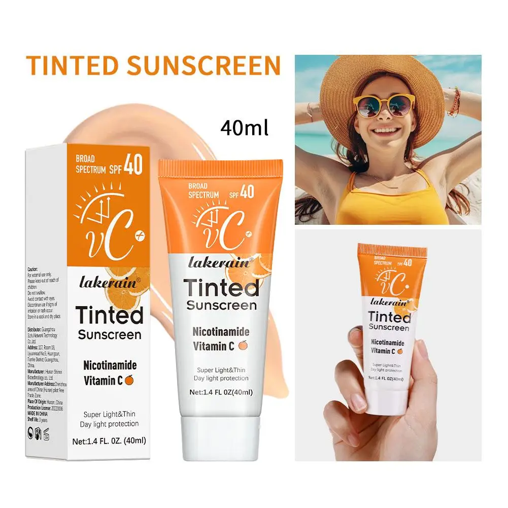 Tinted Sunscreen Vitamin C With SPF 40 Hydrating Mineral Oxide & Sunscreen Glow Protectio Titanium Zinc Dioxide Healthy UV Z7I4