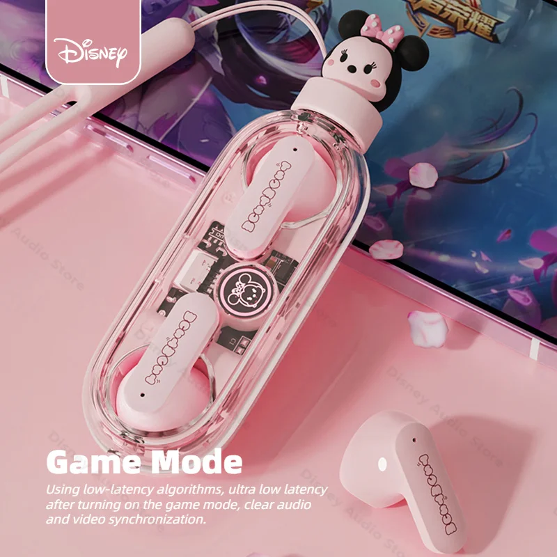 Disney Mickey Minnie auricolari TWS Wireless Bluetooth 5.3 cuffie cuffie da gioco con cancellazione del rumore custodia di ricarica girevole RGB