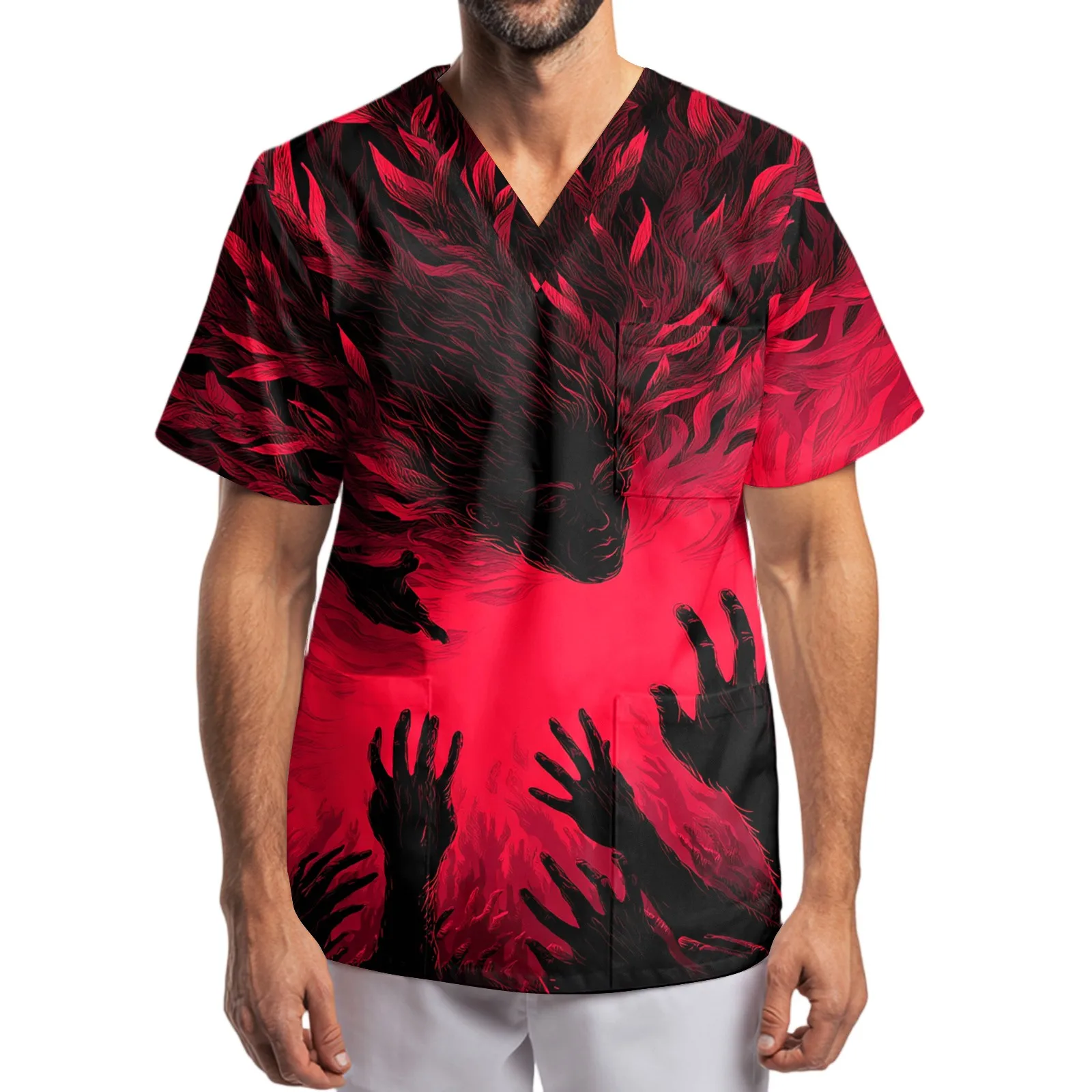 ‌Halloween Horror Graphic Tees Trendy Short Sleeve Shirts Spooky Blood Print Tops Fashion Scary Party Wear