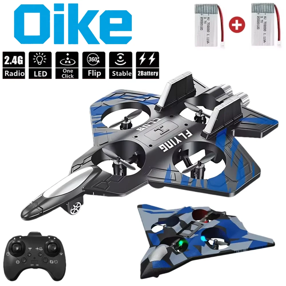 Oike Remote Control Fighter Foam Glider Electric Stunt UAV Airplane Helicopter with LED Lights Aircraft Model RC Toy for Kid Boy