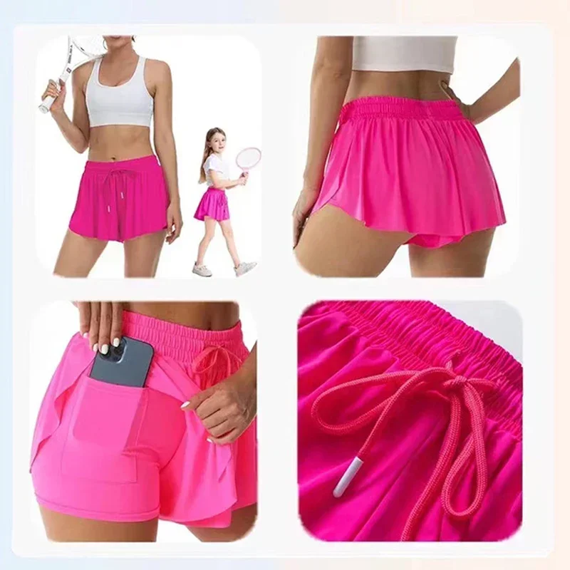 Cute Girls\' Sports Shorts with Pockets for Dancing,Running,Yoga,Tennis - Kids\' Athletic Exercise Training Bottoms Parent-child