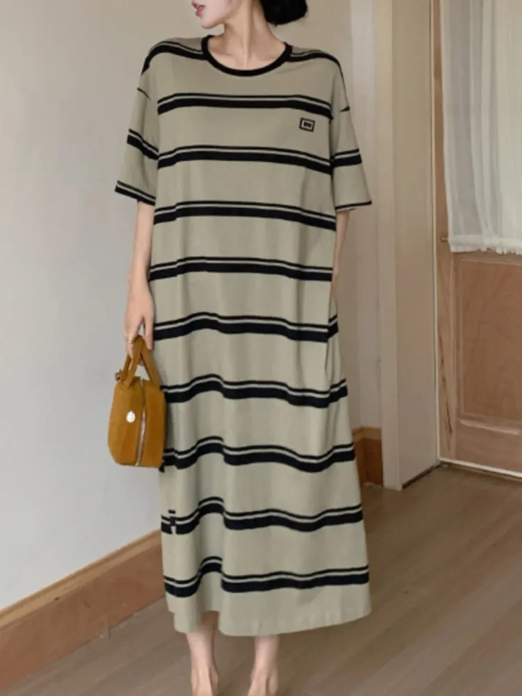 Estate nuovo stile pigro girocollo pigro T-shirt abito da donna a righe taglie forti abito da donna a maniche corte abiti da donna abiti