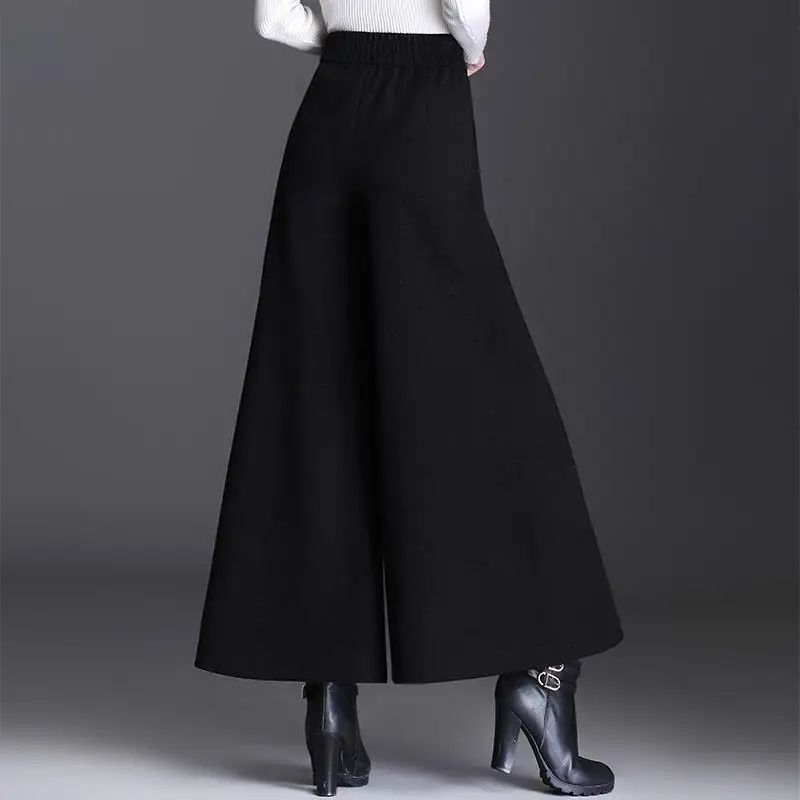 

Women Elegant High Waist Pants Wide Leg Woman Autumn Vintage Flare Trousers Loose Casual Wool Loose Female Pockets 2023 A35