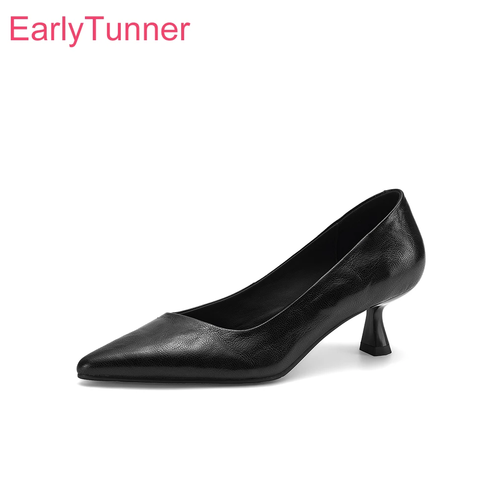 2026 Autumn Fashion Women Pumps Geniune Leather High Kitten Heels Lady Dress Shoes Large Small Plus Size 12 31 45 47