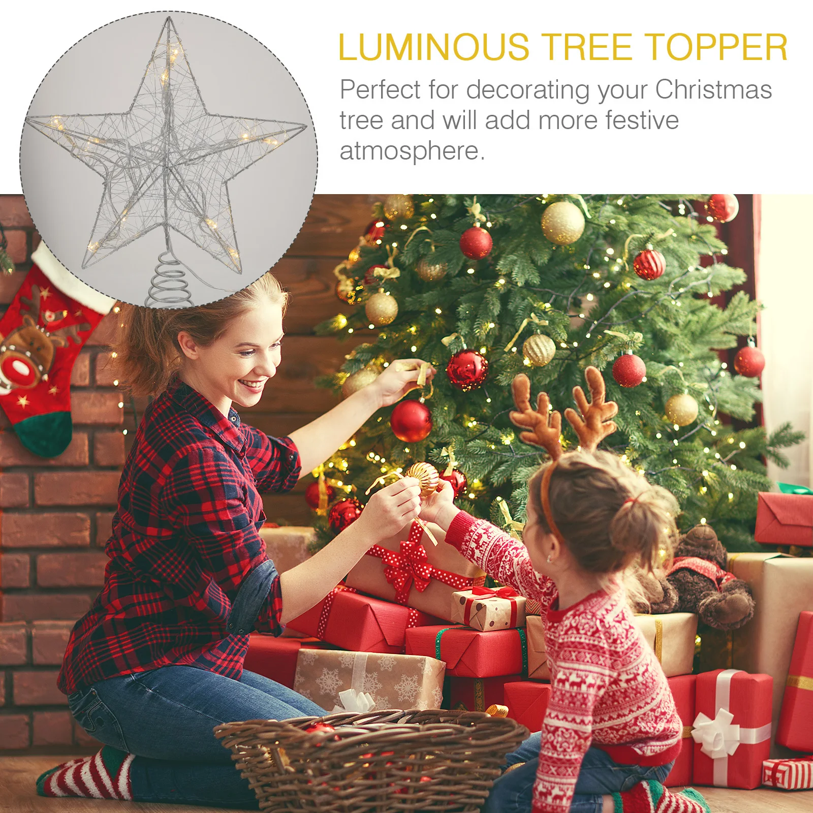 1 قطعة شكل نجمة مضيئة شجرة عيد الميلاد توبر لون جميل سهل الاستخدام شجرة عيد الميلاد ديكور مهرجان الحفلات حلية #1