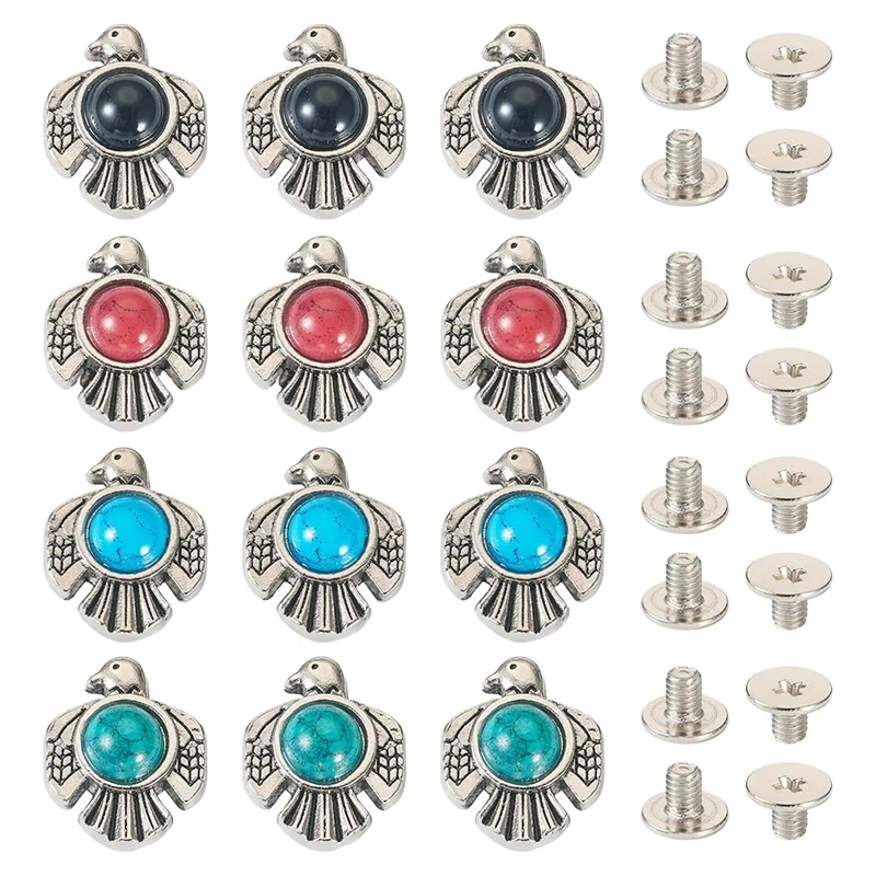 ABAE-พรีเมี่ยม 16 ชิ้น Faux-Turquoise Thunder-Bird เหรียญ Rivets, โลหะผสม Screwback Studs สําหรับหนัง Works