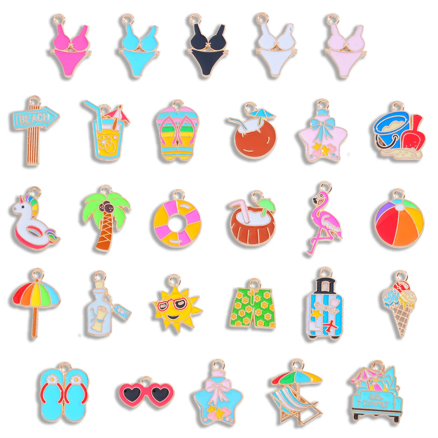 Summer Beach Enamel Charms Alloy Pendants for DIY Jewelry Making Cap Chain Earrings Bracelet Necklace Accessories