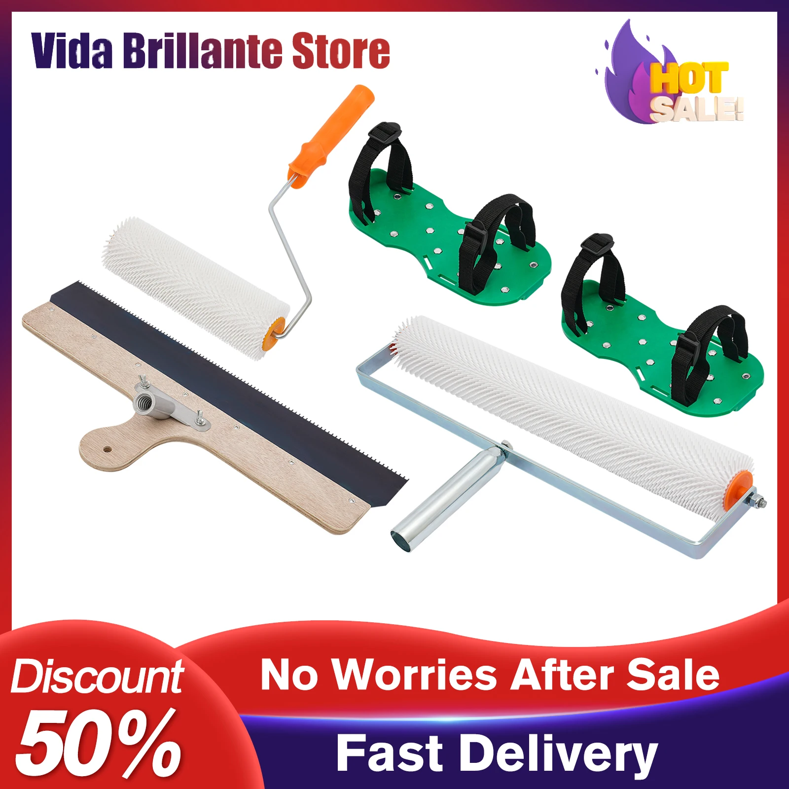 

Self-levelling Cement Tool Epoxy Spiked Shoes Paint Roller Galvanized Iron Surface Floor Smoothing Tool Kit for Construction