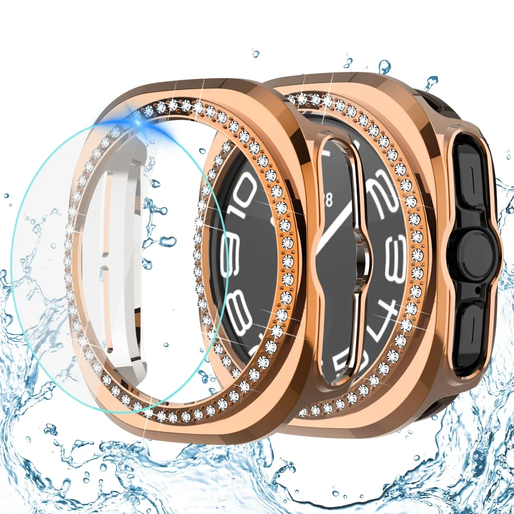 Diamond Case+Glass for Samsung Galaxy Watch 7 Ultra 47mm Bling PC Bumper Cover Screen Protector Film for Galaxy Watch 7Ultra