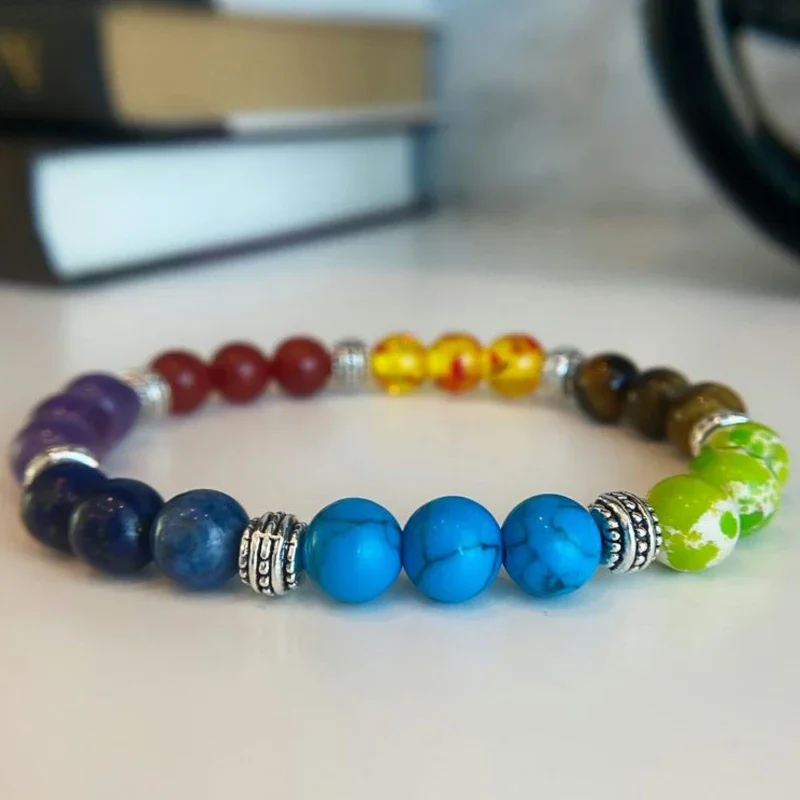 7 Chakra Colorful Beads Bracelet Natural Stone Black Rope Braided Yoga Reiki Healing Balance Bracelets & Bangles Meditation Gift