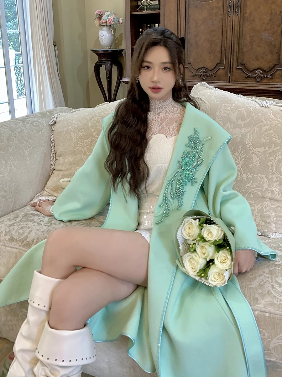 

High-End Double-Faced Camere Woolen Coat Women's Mid-Length Faionable Ele Outerwear Commute Sle Tailored Fit