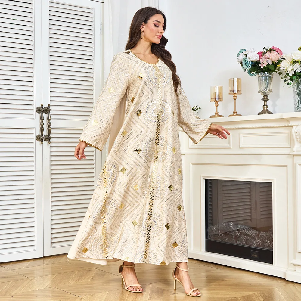 

Africa Clothing Muslim Abaya Dress for Women Elegant Embroidery & Sequins Modest Evening Gown Long Robe Party Wear Islamic Dress