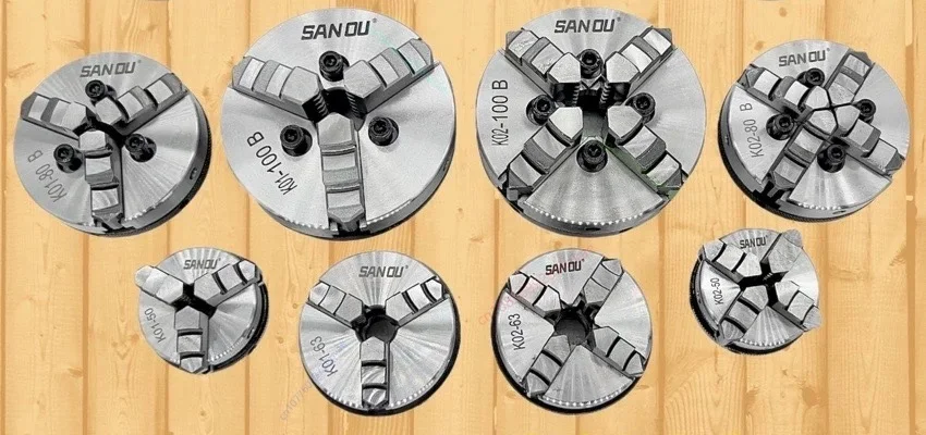SANOU K01-50/63/80B/100B Mini Three Jaw Four Jaw Hand Tightening Chuck Mini Pocket Wrench K02-50/63/80B/100B