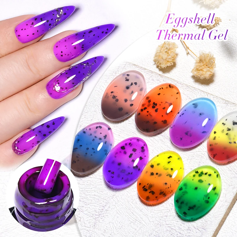 7ml eggshell tepelný gel dráp krém na boty fialový teplota barva mění laky semi trvalý zima barva namočte pryč UV LED gel