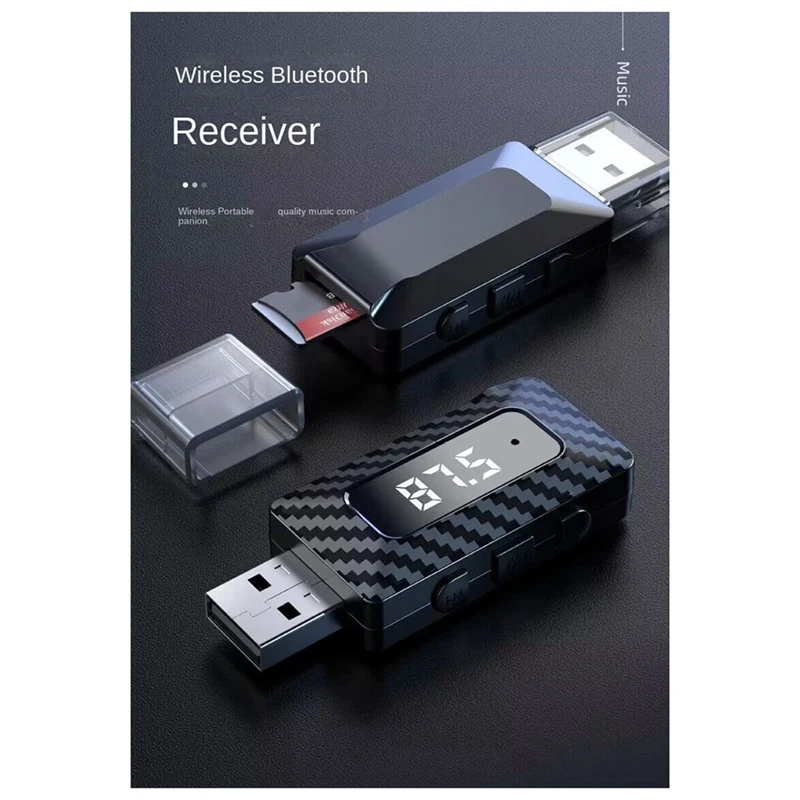 USB อะแดปเตอร์เสียงบลูทูธตัวรับสัญญาณบลูทูธเครื่องรับสัญญาณไร้สายรถบลูทูธ 5.0FM เครื่องส่งสัญญาณทนทาน