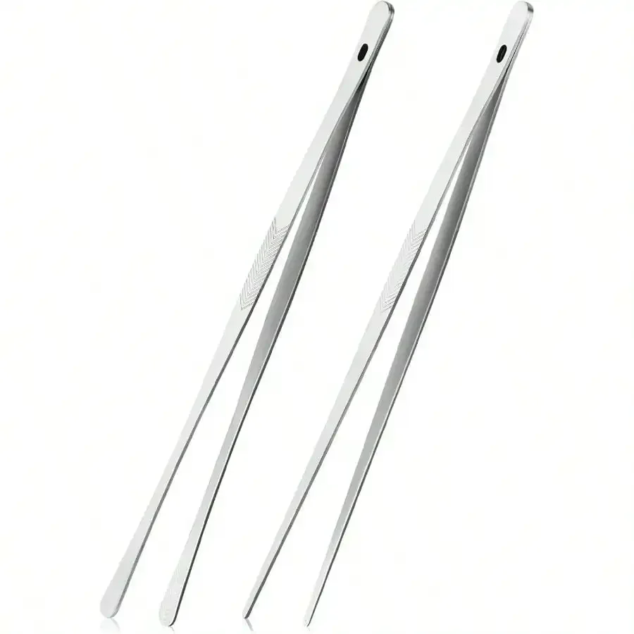 

Kitchen Cooking Tongs Tweezers - 2PCS 12 Stainless Steel Kitchen Utensils, Metal Fine Tweezers Tongs With Precision Serrated Tips Chef, Serving Food, Grill, Culinary, Pasta, Salad, BBQ