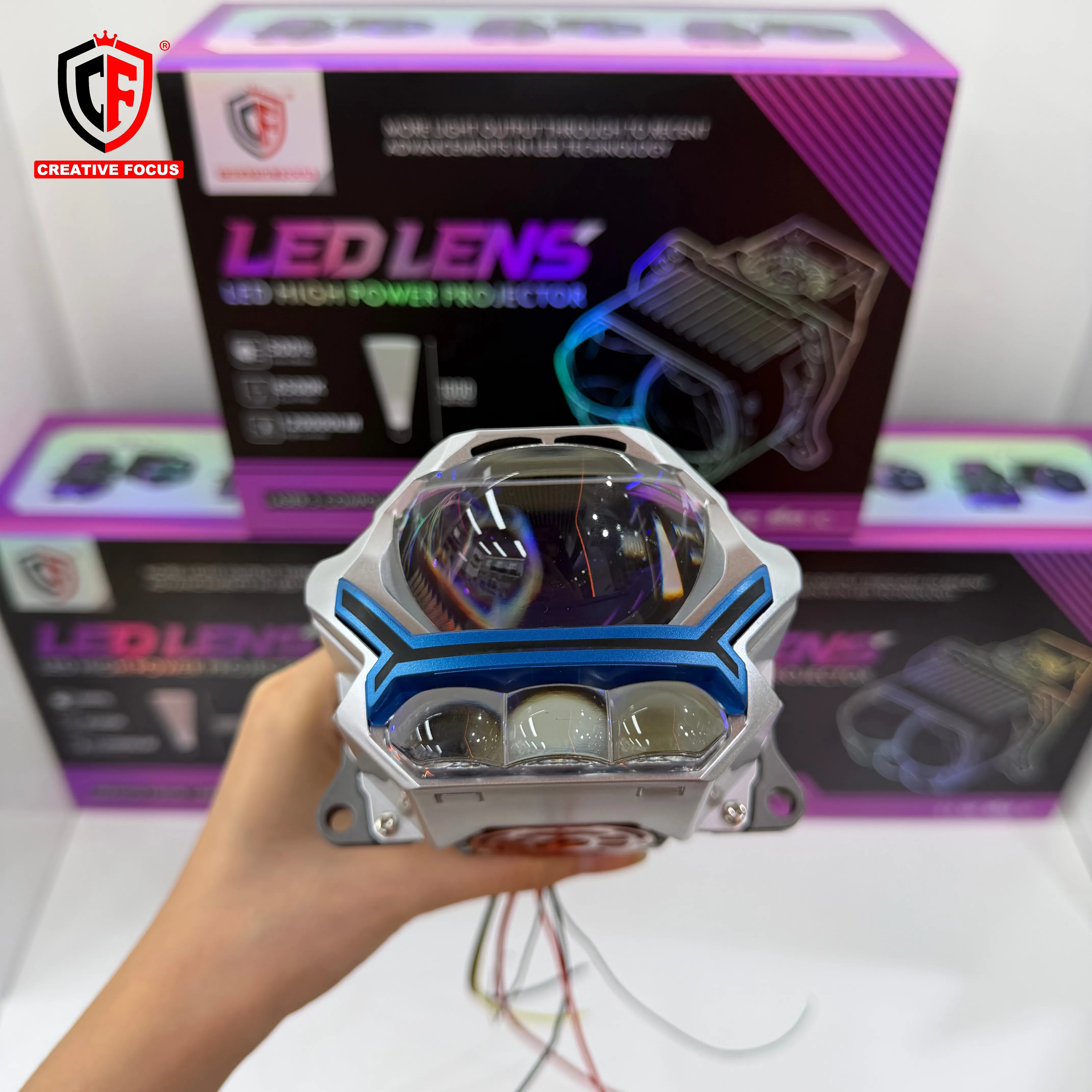 CF 3Inch Bi LED Projector Lens High Low Beam Dual Cooling Fan Universal Car Headlight Retrofit Kit for Auto Lighting Enthusiasts