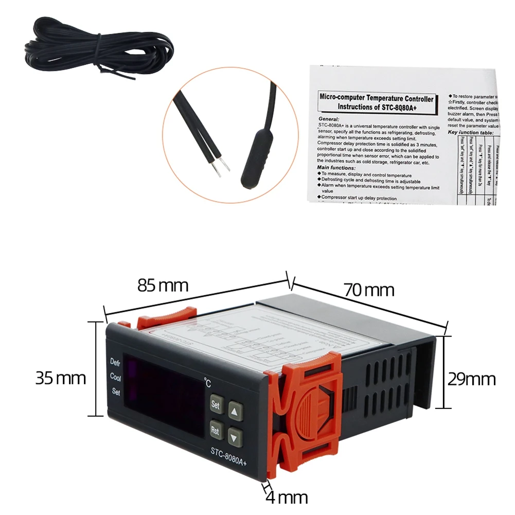 STC-8080A + Digitale Temperatuurregelaar 220V Regelaar Koude Opslag Vriezer Sensor Hygrometer 40%