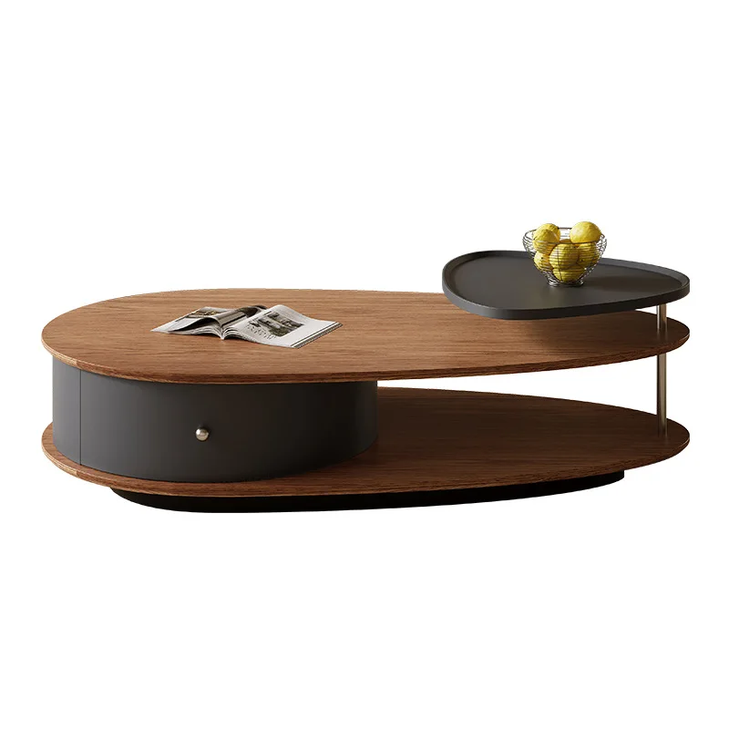 

Retro walnut coffee table small apartment minimalist living room home 2024 new simple storage oval