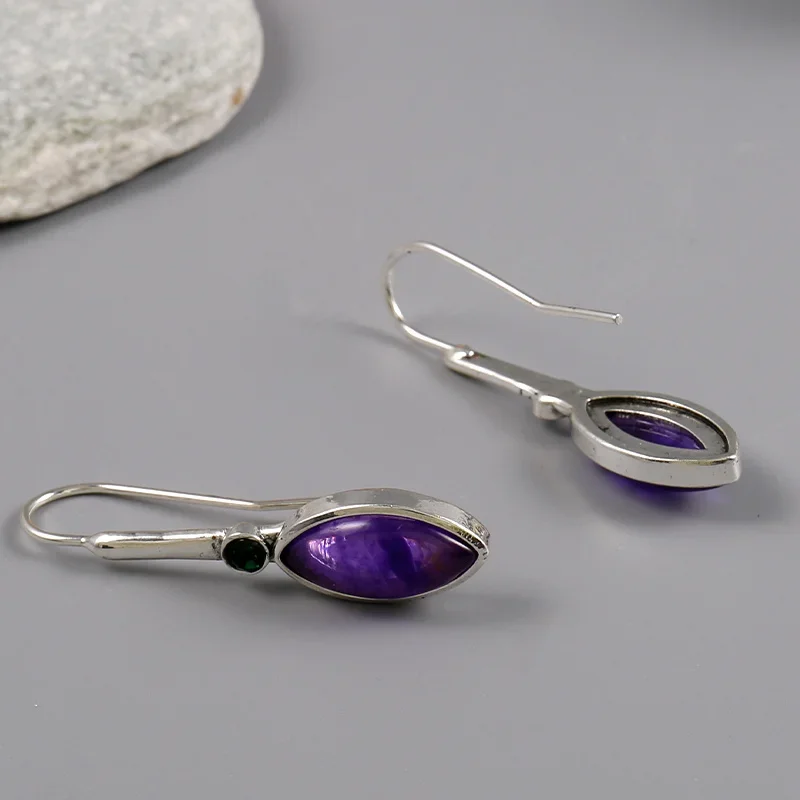 Horse Eye Shape Purple Zircon Decor Hook Earrings Elegant Sexy Style Zinc Alloy Silver Plated Jewelry Female Gift