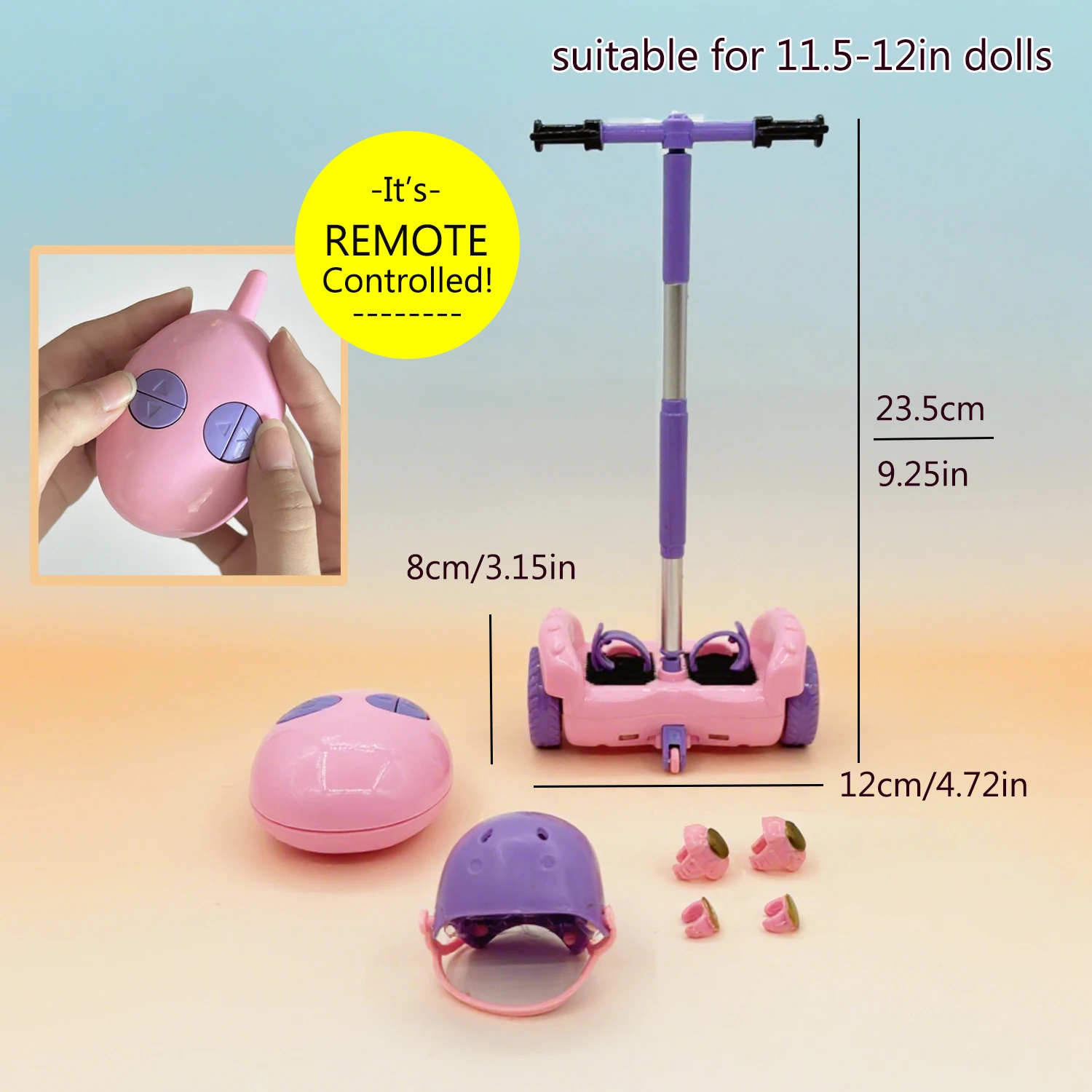 Fashion Doll Hoverboard Balance Bike Safety Gear Set 11.5-inch Doll Accessory Toy Remote Controlled Forward/Backward Rotation