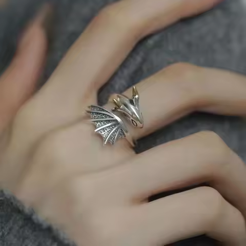 Vintage Silver Color Little Flying Dragon Cuff Finger Rings For Women Men Fashion Open Adjustable Handmade Couple Ring Jewelry