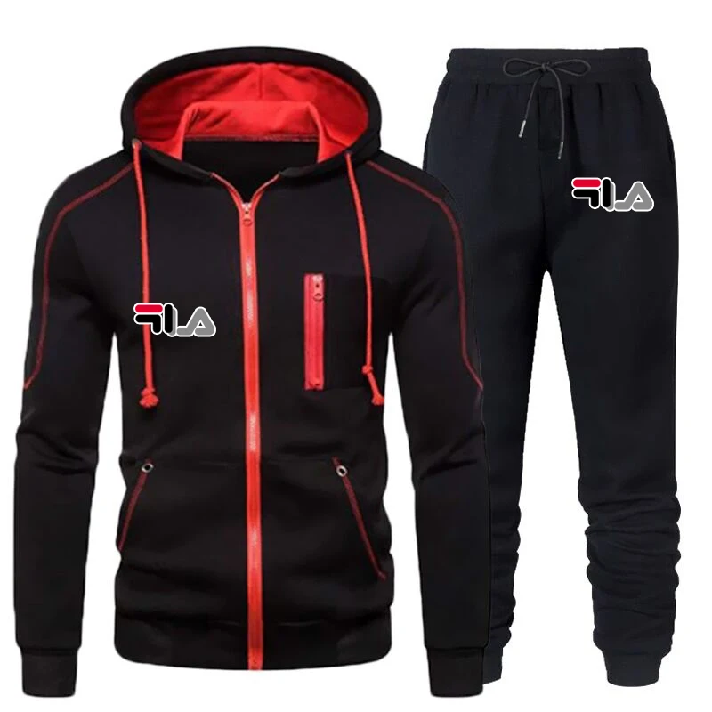 Tricô Casual dos homens Jogging Suit Outdoor Set Zipper Hoodies + Black Sweatpant 2pcs 2023 Primavera Moda New Streetwear S-4XL