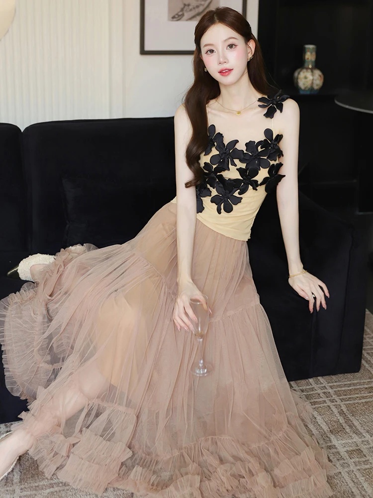 

Ele 3D жилет с цветочным ремнем, женский летний новый дизайн, комплект с кружевной юбкой, модный костюм, европейский круглый Ne...