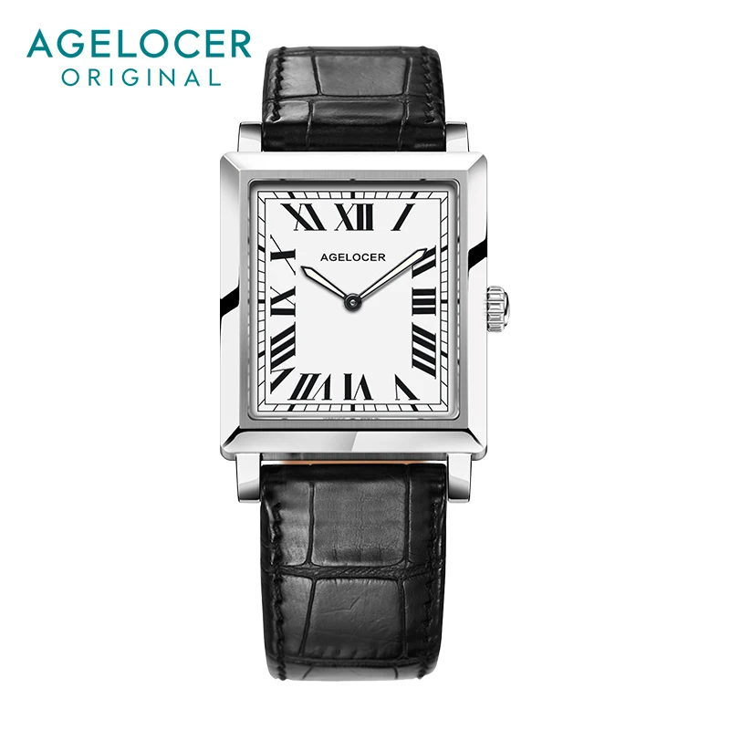 AGELOCER, relojes originales de marca para mujer, reloj de cuarzo a la moda para mujer, reloj de vestir fino luminoso de cuero auténtico de 6,2 MM