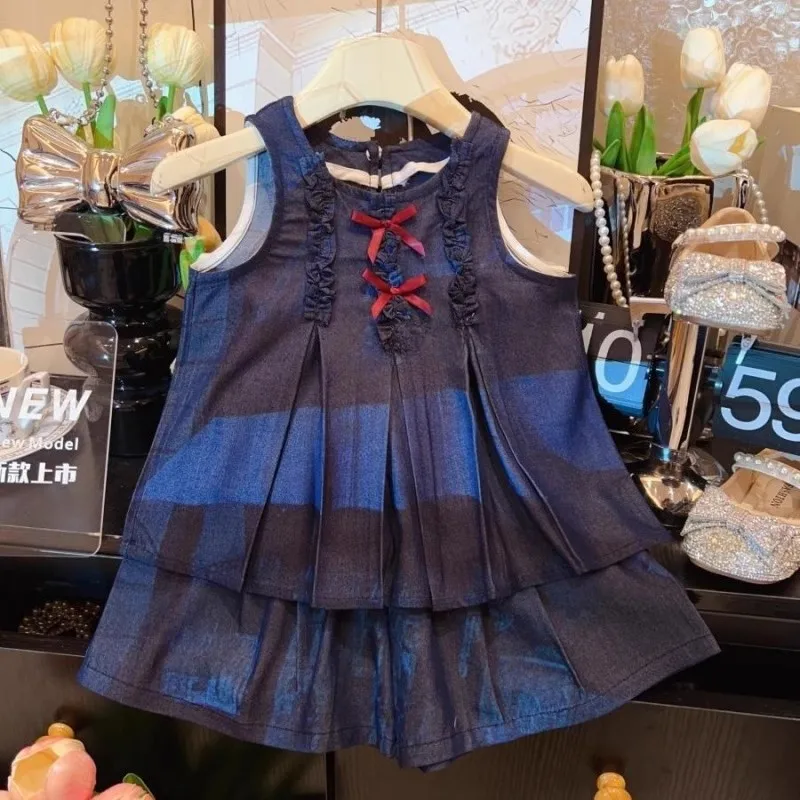 

TOY-Girls' Korean Style Casual Outfit Summer New Fashionable Baby Girl Denim-Like Vest and Pants Two-Piece Set Trendy