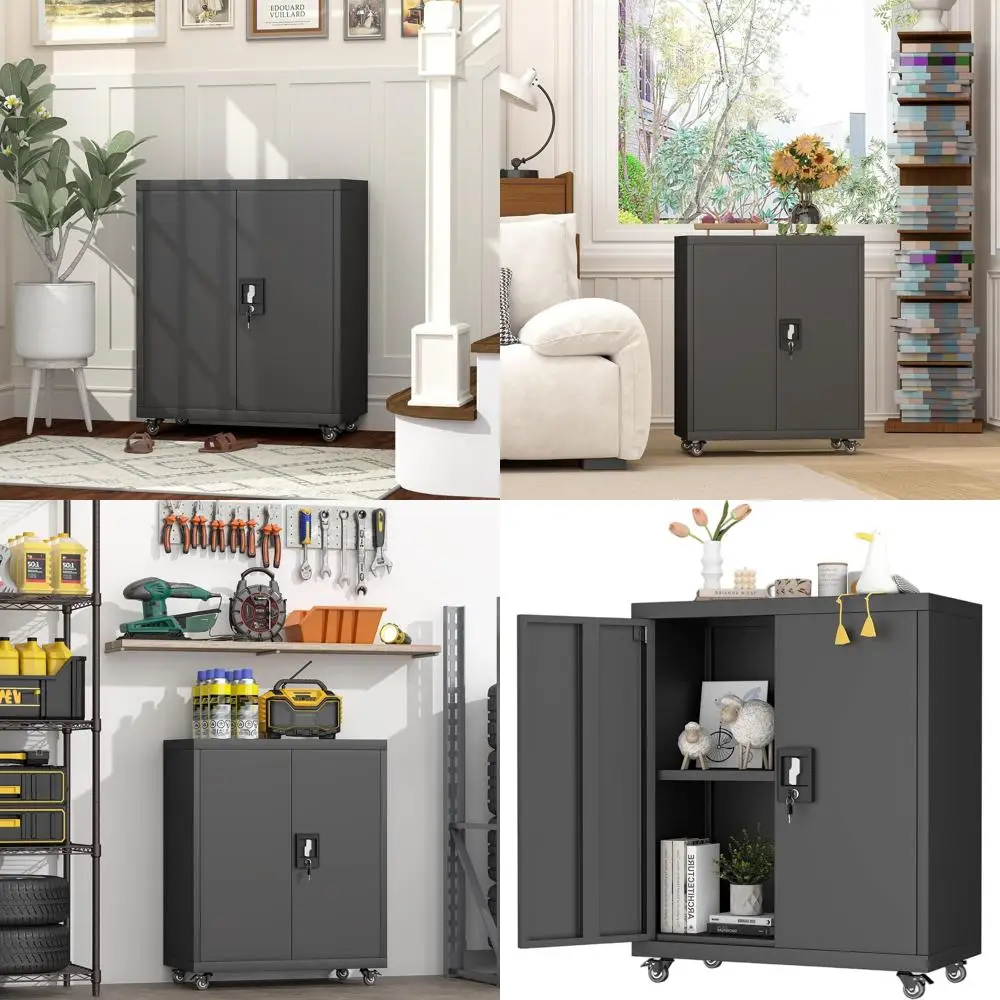 

31.5 Tall Metal Storage Cabinet with Wheels, Secure Lockable Shelving for Home, Office, and Kitchen