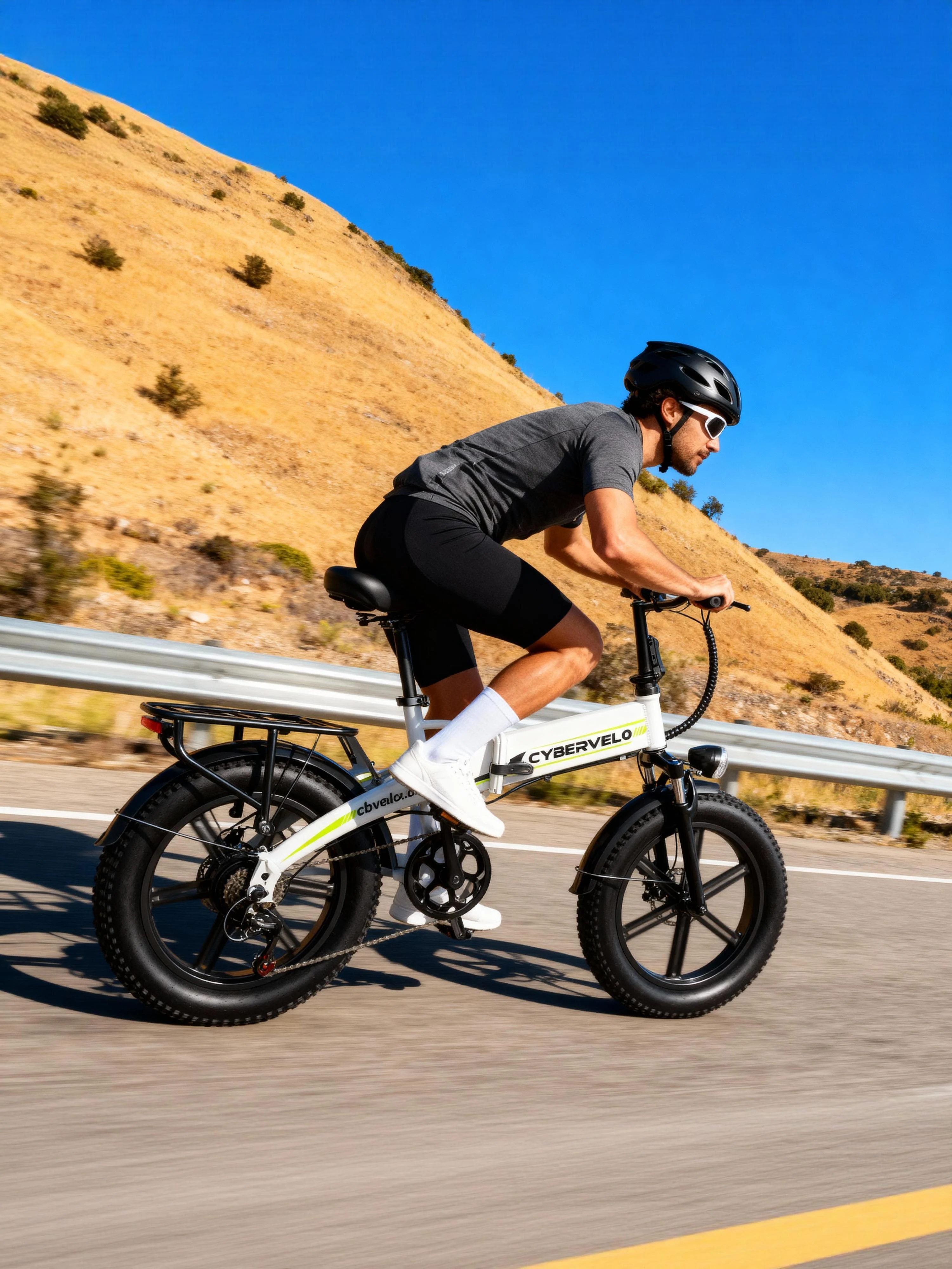 

Cybervelo 20" Fat Tire Folding E-Bike, 1000W Peak Built-in 16ah Battery With 7-Speed shift, 80 Miles Max Range for Adults EK5