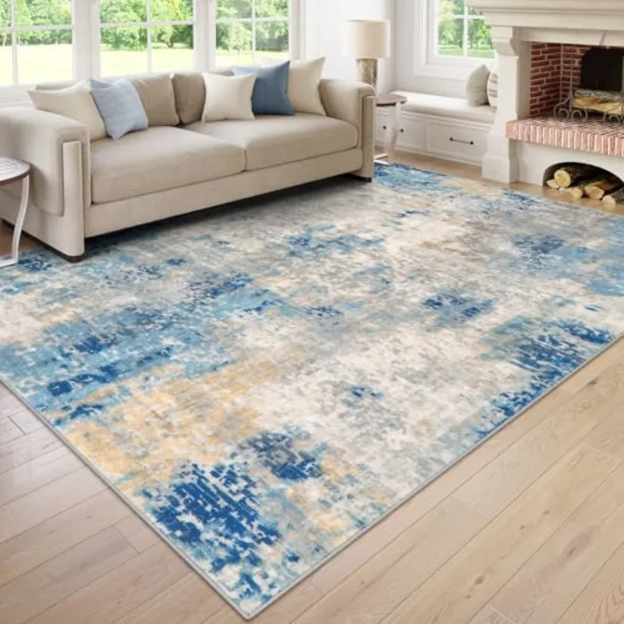 

Modern Abstract 9x12 Area Rugs for Living Room Washable Living Room Rug for Bedroom Low Pile Non Slip Soft Indoor Accent Carpet