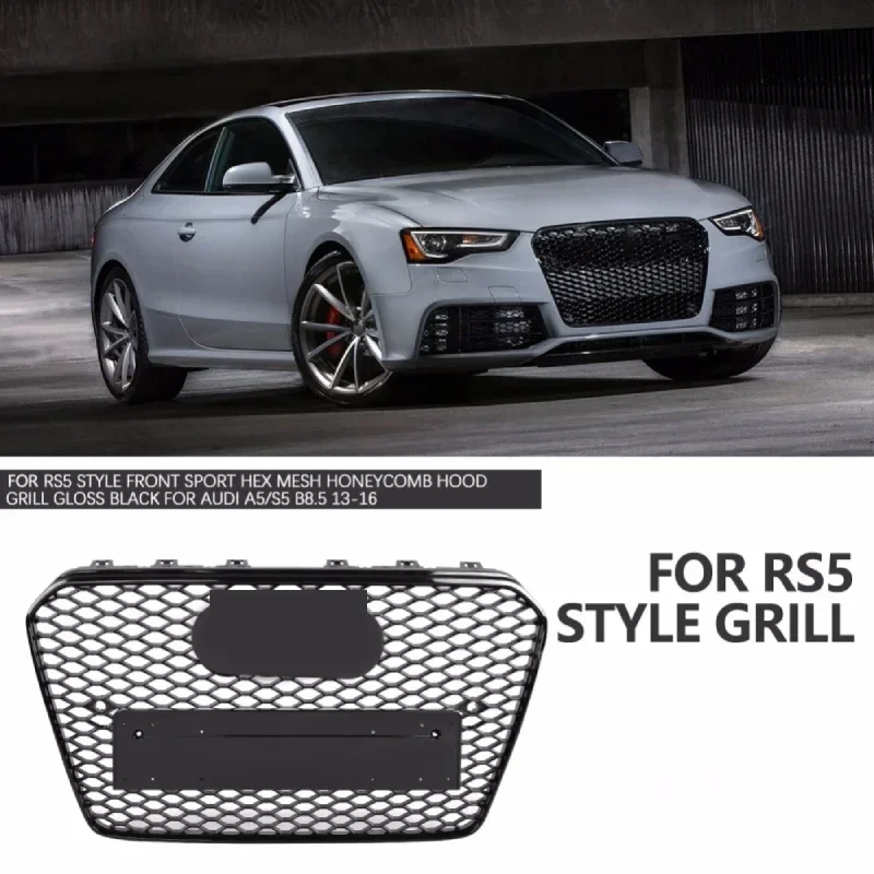 

For RS5 Style Front Sport Hex Mesh Honeycomb Hood Grill Gloss Black for A5/S5 B8.5 2012 2013 2014 2015 2016