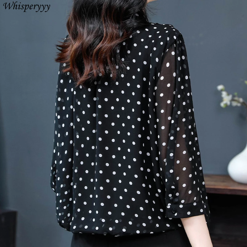 Polka Dot Blouse Women Spring Summer Sunscreen Air-conditioned Shirt Short Coat Casual Round Collar Thin Shirt Cape Cardigan