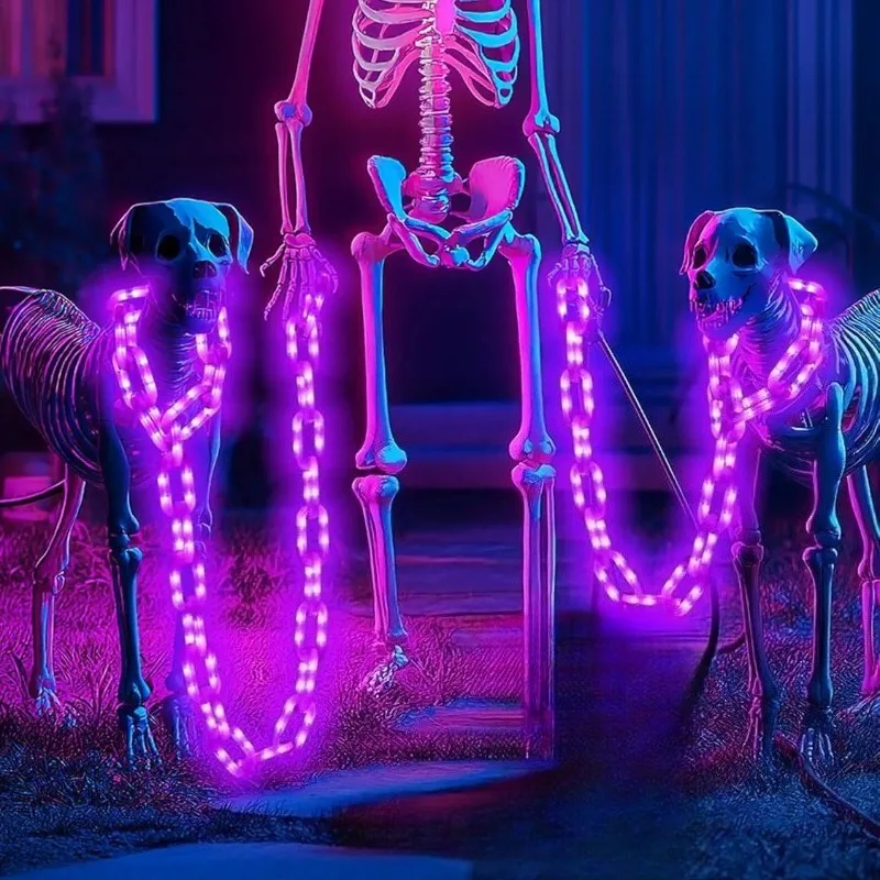 Halloween Battery Box LED Chain Lights Purple String Lamp Skeleton Clothing Accessory Party Decoration Indoor Spooky Atmosphere