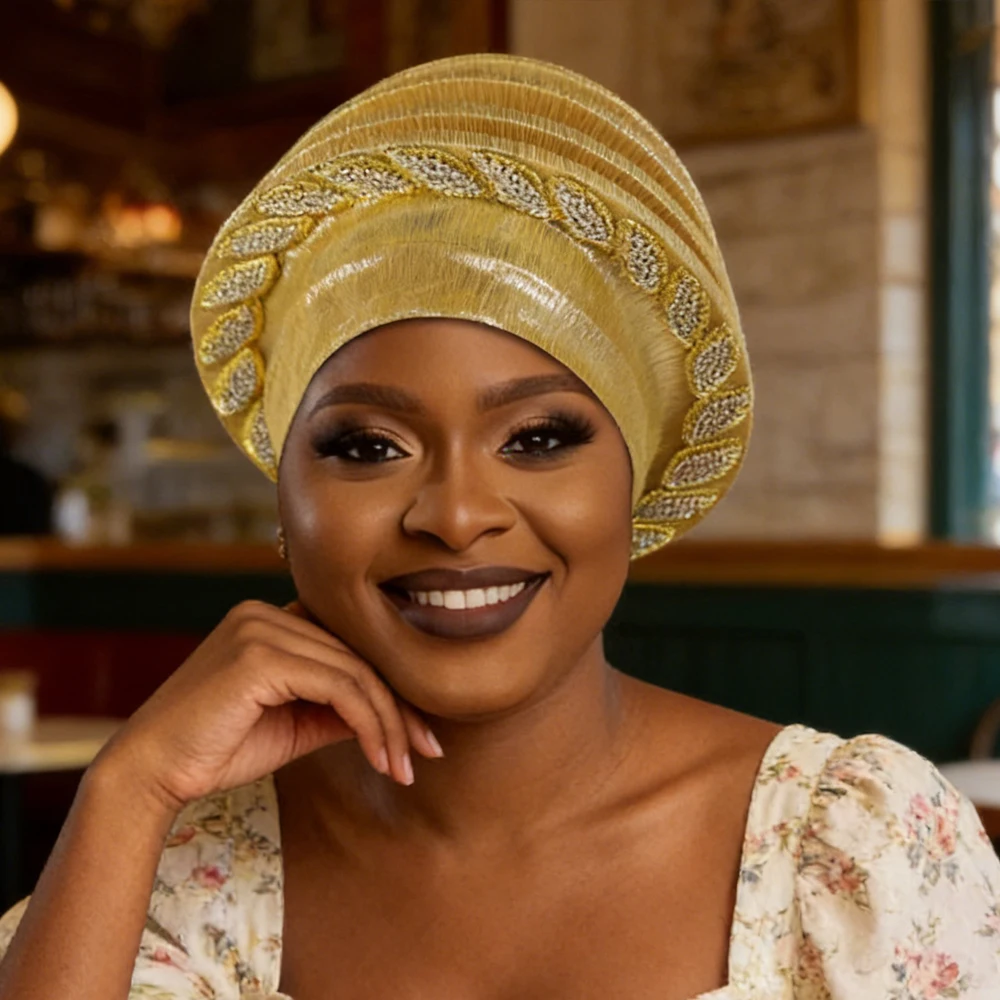 African Headtie Women Beret Turban Cap Nigerian Auto Gele Female Head Wrap Wedding Geles Party Headpiece Muslim Hijab Hat Bonnet
