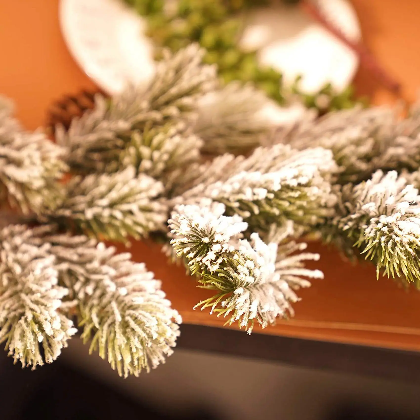 

ABSE-2X Long Artificial Snow Pine Branches Christmas Garland With Snow Decorations With Pine Front Door Snow Wreaths