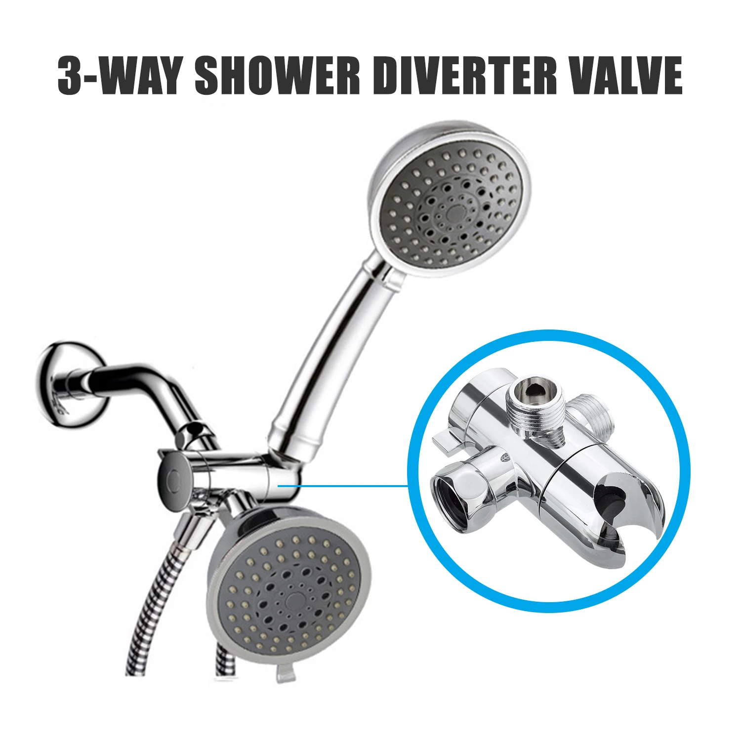 3-Way Shower Diverter Valve Mount G1/2 Handheld Shower Arm Diverter Splitter Polished Chrome Shower System Replacement Part