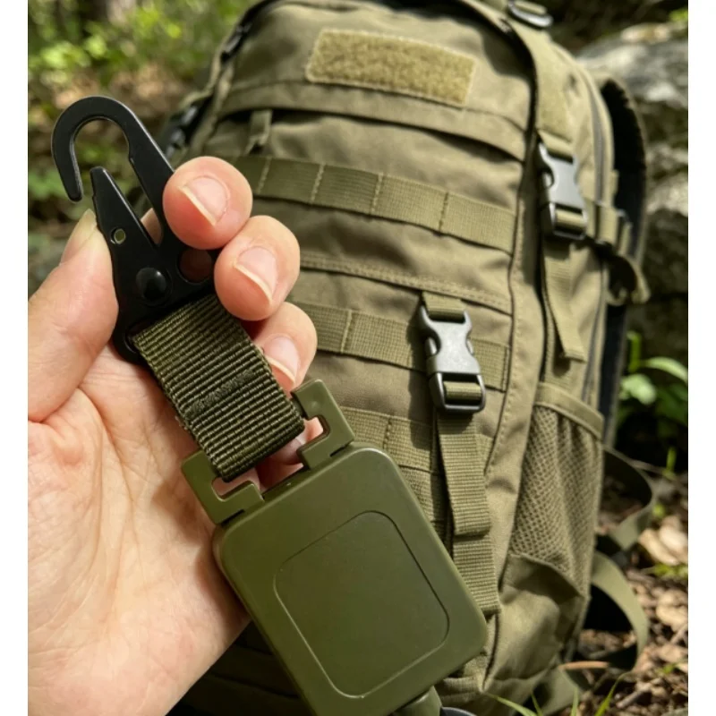 1pc 60cm Eagle Beak Retractable Buckle Key Chain Steel Wire Hanging Rope Military Green Strap Clip Climbing Outdoor Hiking Tools