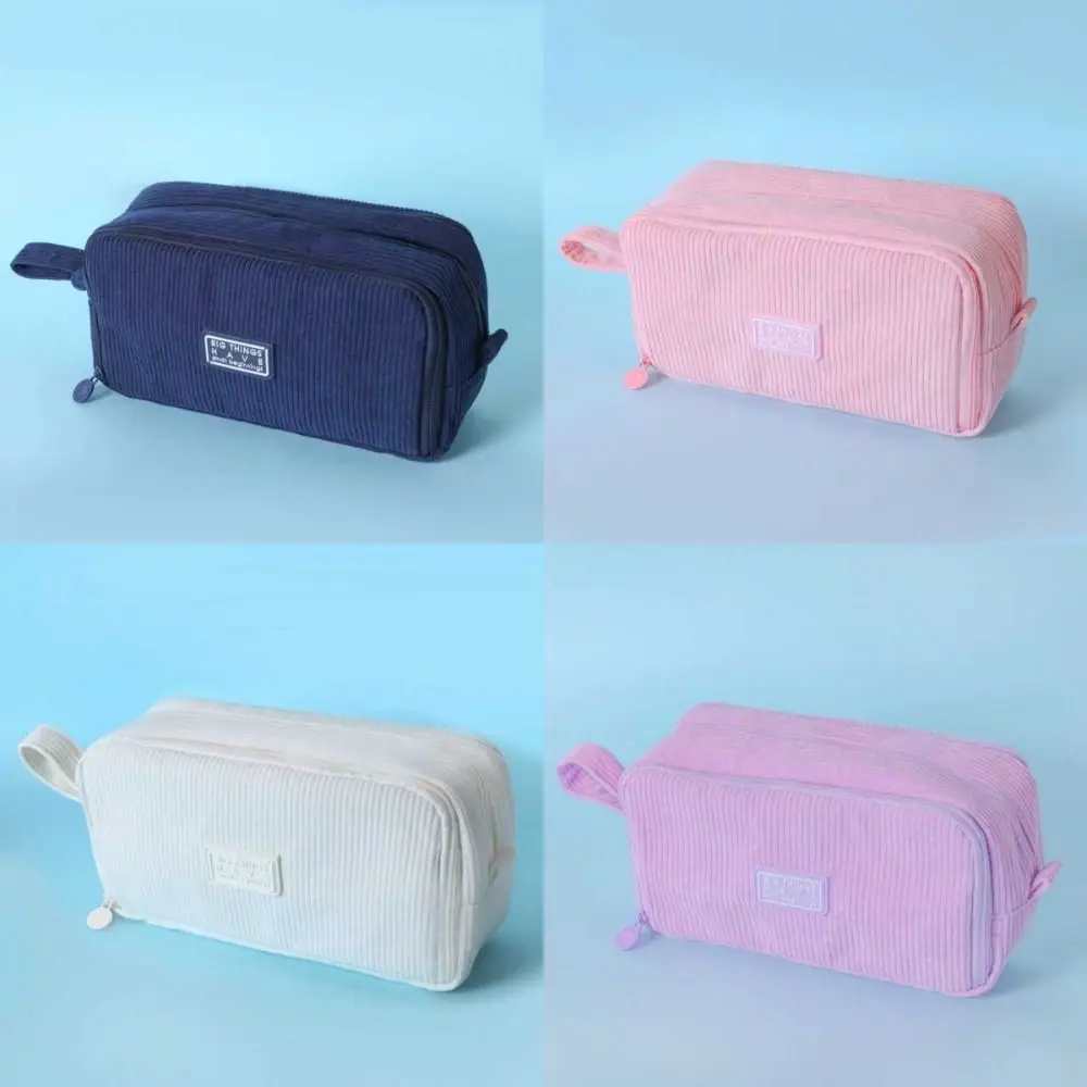 

Multilayer Large Capacity Pencil Case Durable Pencil Bag Portable Storage Bag Zipper Desk Organizer Corduroy Pencil Pouch Office