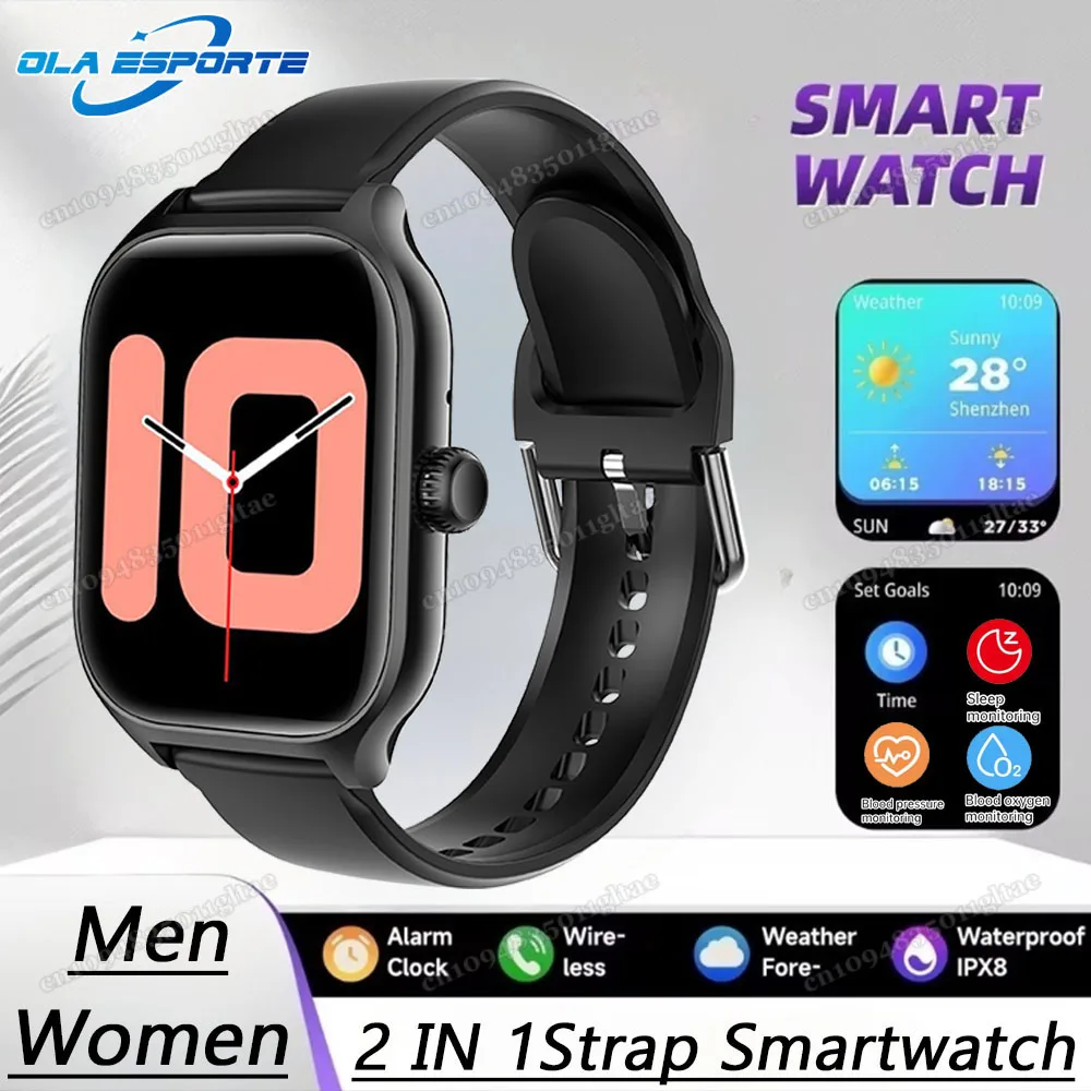 2 في 1 حزام ساعة ذكية رياضية للنساء والرجال ساعة ذكية لمراقبة ضغط الدم ومعدل ضربات القلب مقاومة للماء بلوتوث مكالمة النوم #1
