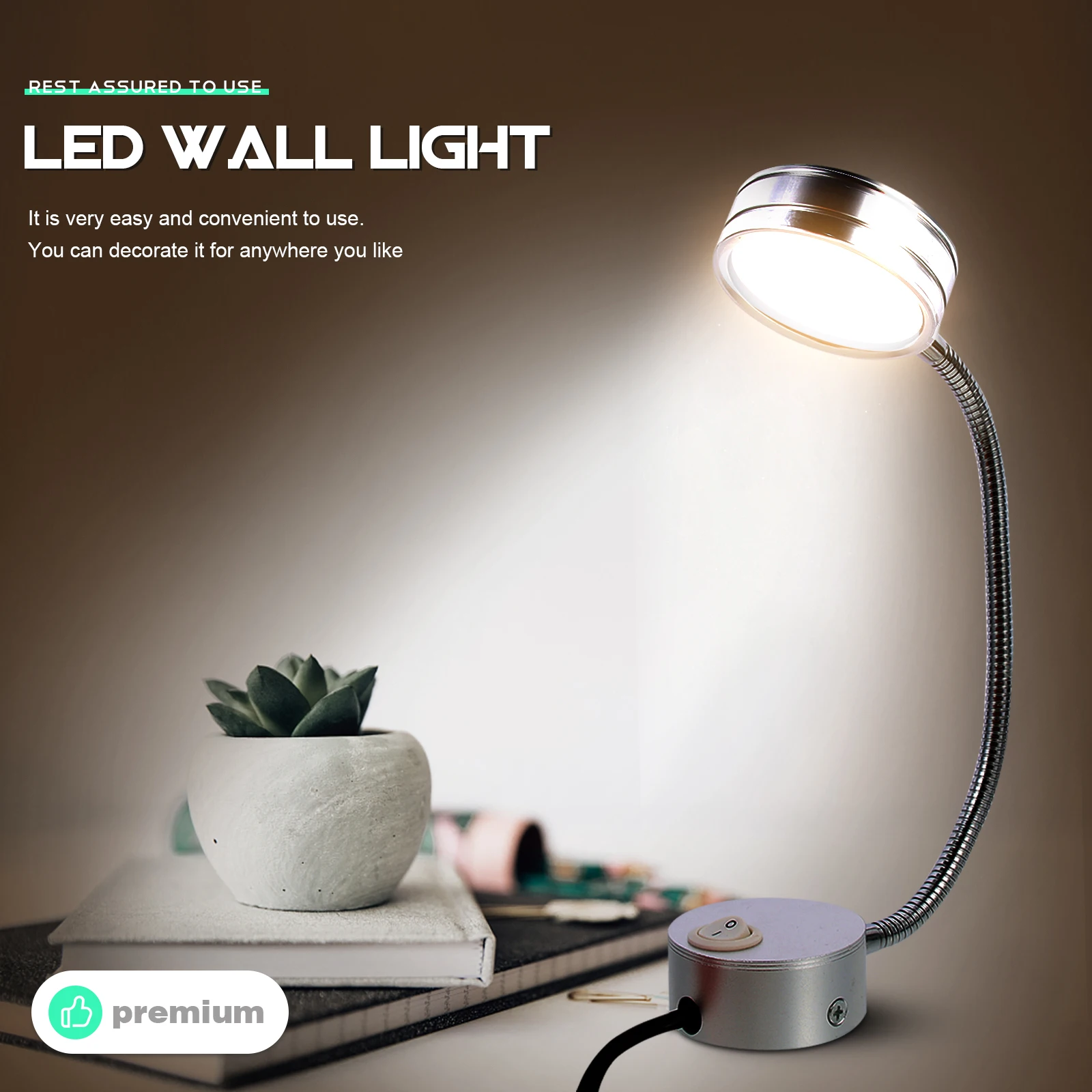 

LED Wall Mount Reading Light Bedside Night Flexible Gooseneck Bedroom Aluminum Simple Headboard Lamp for Bedroom Living Room