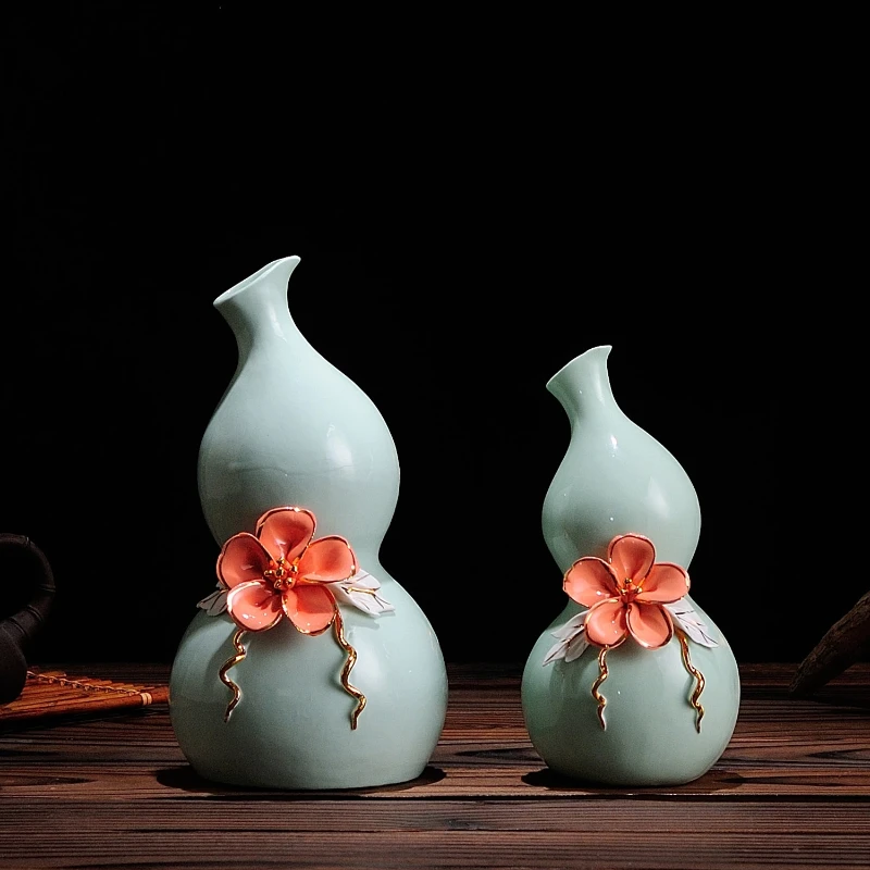 

Chinese Gourd Ceramic Vases Housewarming Gift Porcelain Home Decor Floral Display for Living Room Dining Table Flower Holder